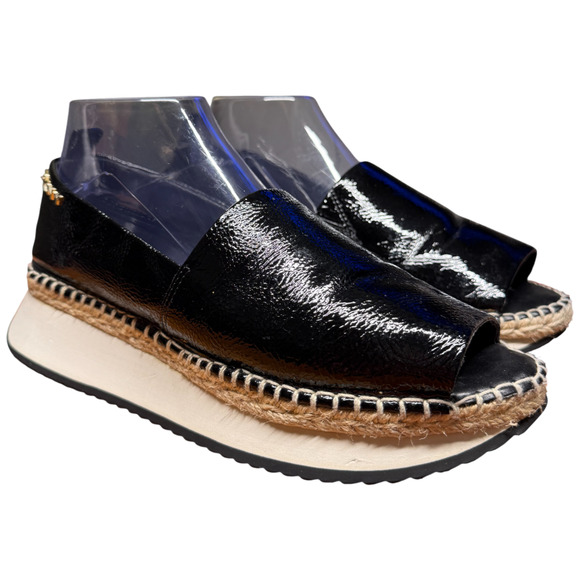 DKNY Orza Women's 9 Black Patent Platform Espadrille Sandals Slip-On Open Toe - Picture 7 of 13